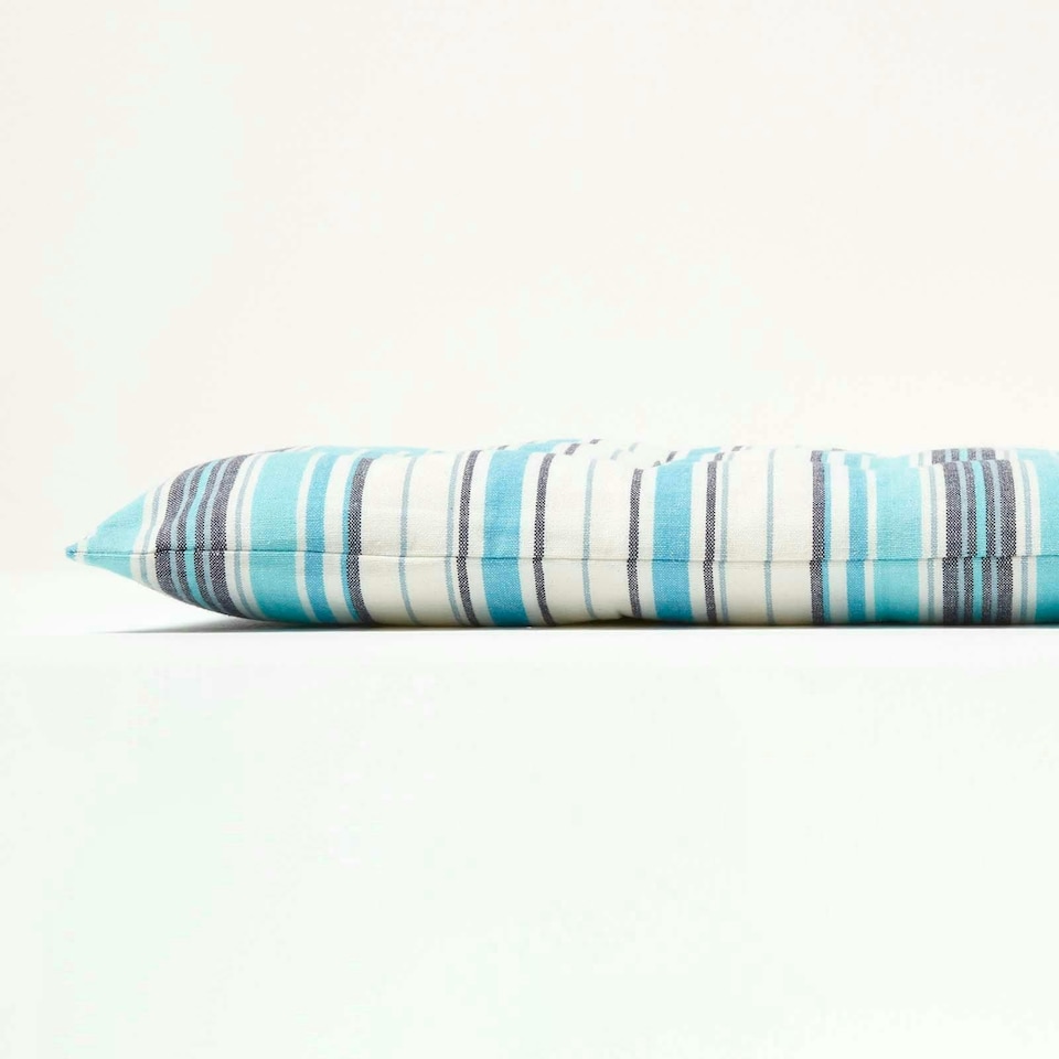image 1 of Homescapes Garden Bench Cushion Luxury 3 Seater Cotton Stripe Indoor Outdoor Seat Pad | Blue | 143 x 48 cm | 1