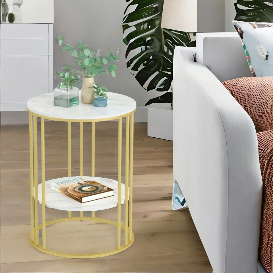 image 1 of 2 Tier Marble Coffee Table Gold Gold