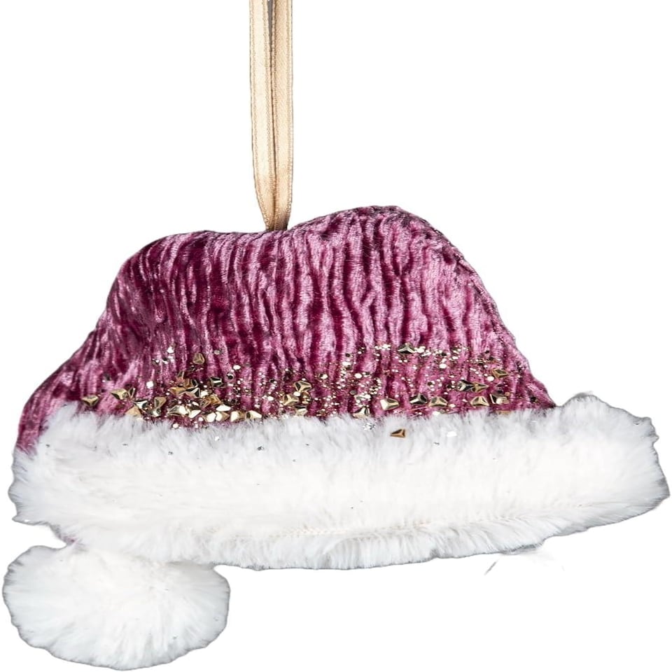 image 1 of Pink Santa Hat 13x12cm - Christmas Hanging Decoration