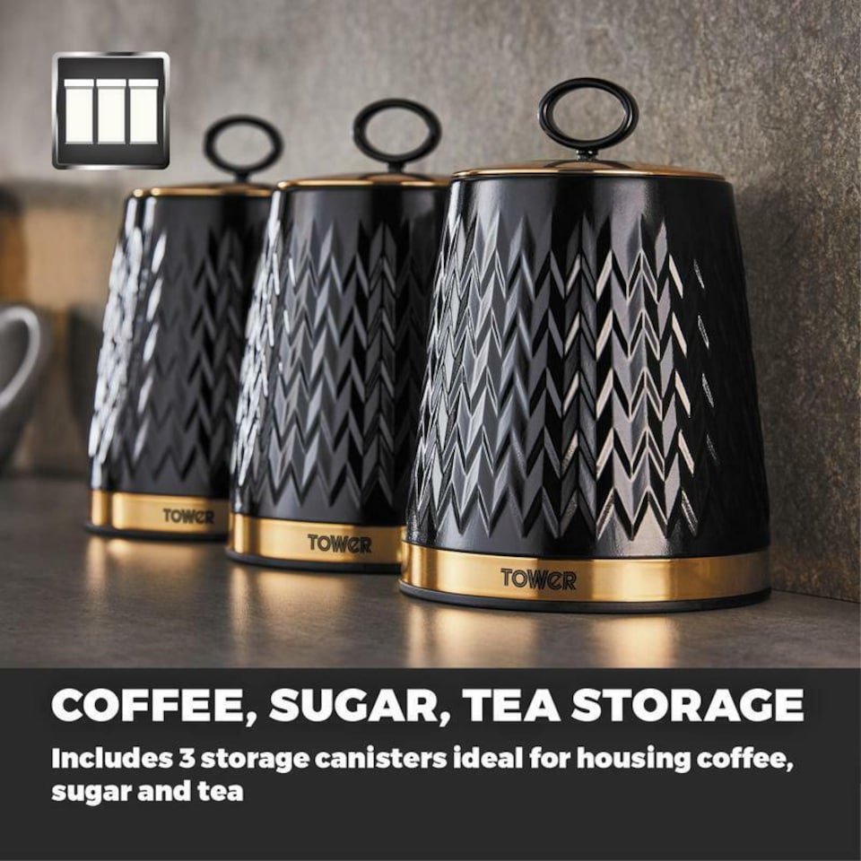 image 1 of Tower Empire Black Bread Bin Canisters Kitchen Storage Set