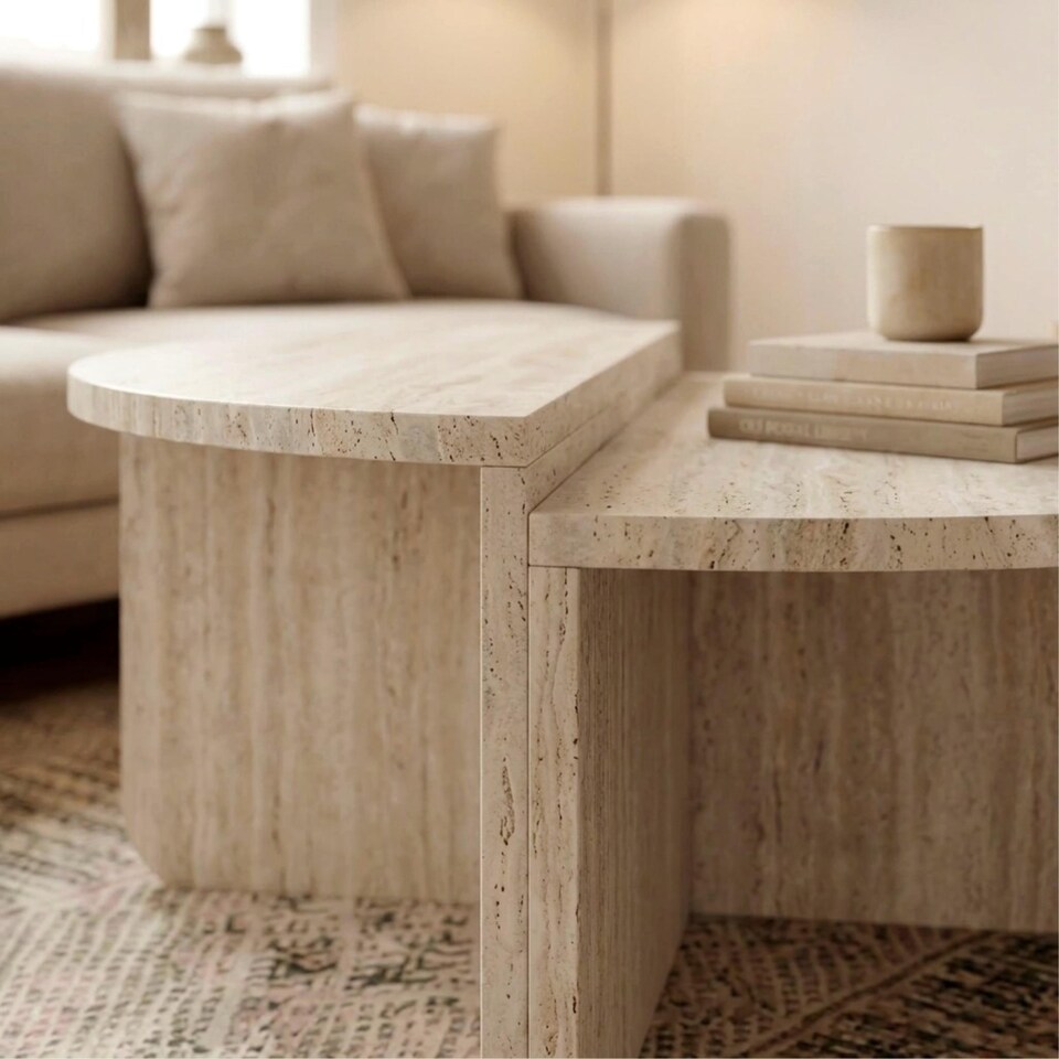 image 1 of Decortie Aloeva 2-Piece Coffee Table Set Travertine
