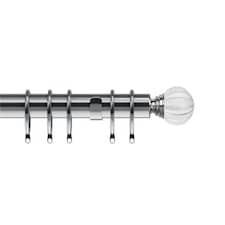 35mm Fixed Length Metal Curtain Pole Set Satin Silver Segmented Ball Finial 390cm | Silver | Silver