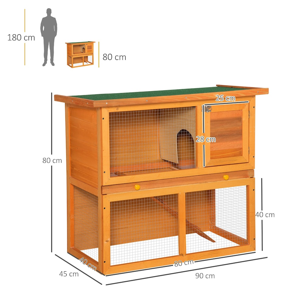 image 1 of Pawhut 90cm 2 Tiers Rabbit Hutch Wooden Pet Cage Run Vintage Bunny House