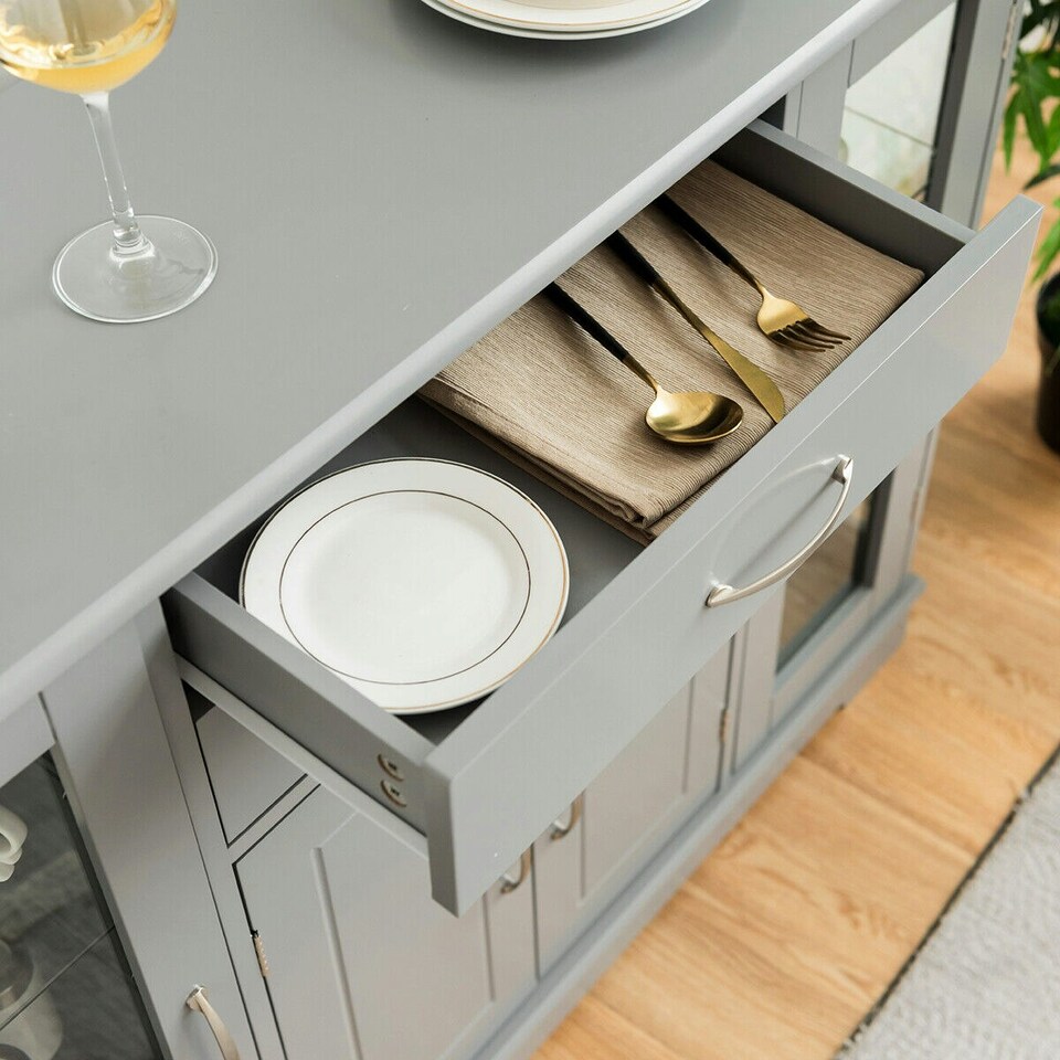 image 1 of COSTWAY Kitchen Buffet Sideboard Storage Cupboard Grey Grey