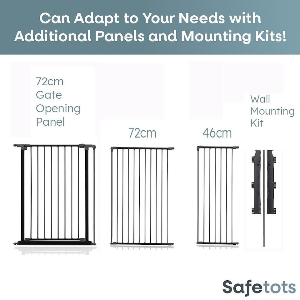 image 1 of Safetots Premium Extra Tall Room Divider, up to 154cm Wide, Black, 105cm Tall, Multi Panel Barrier for Baby and Toddler | Black