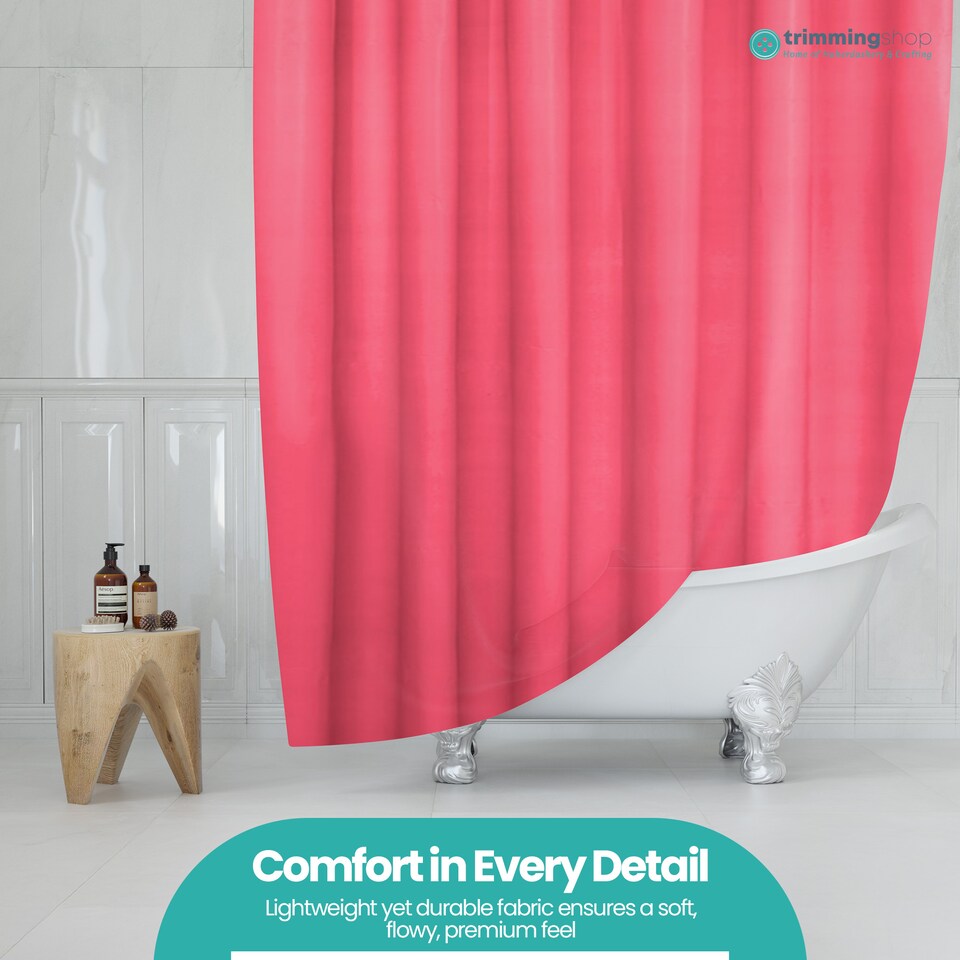 image 1 of Hot Pink Mould & Mildew Resistant Shower Curtain with 12 Hooks - 180x180cm