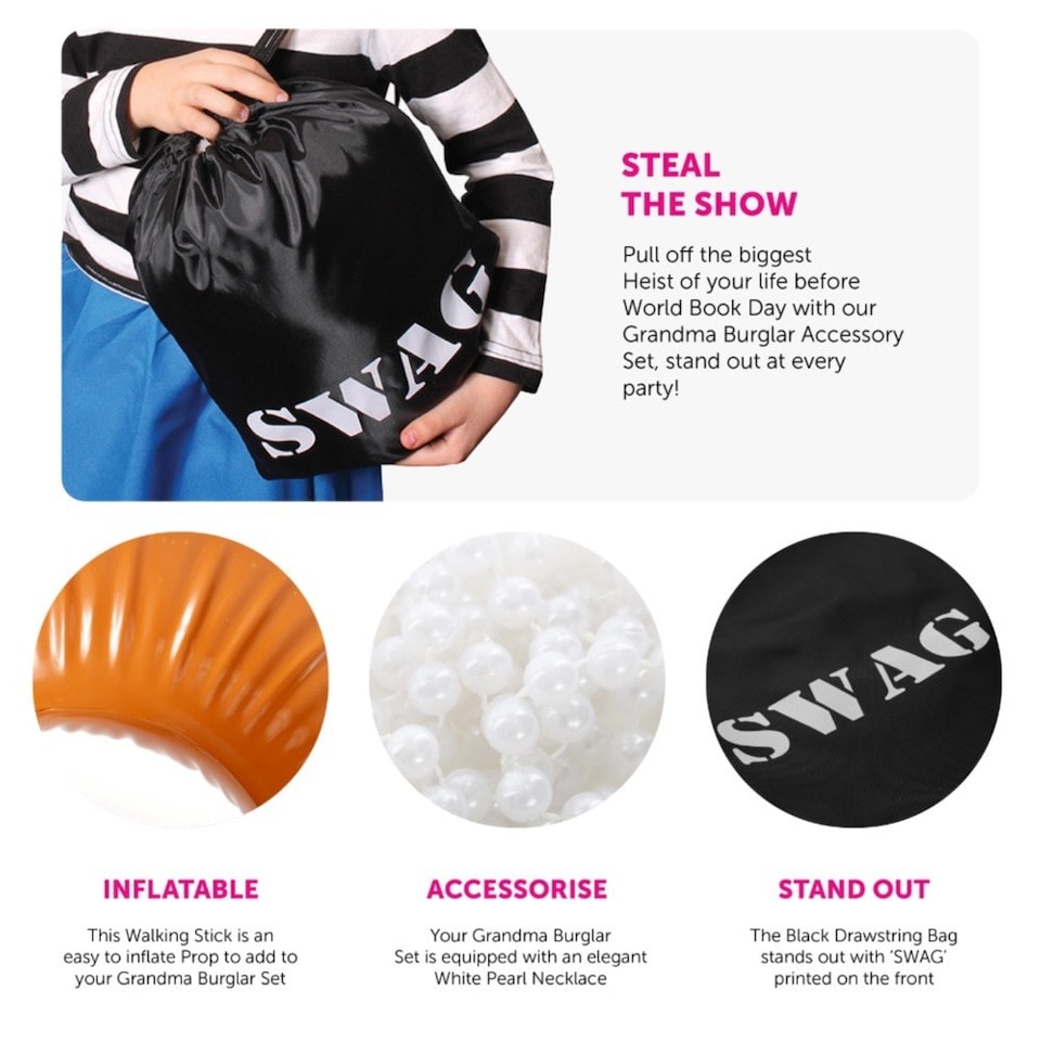 image 1 of Storybook Accessory Set - Necklace, Walking Stick & Bag Black | One Size