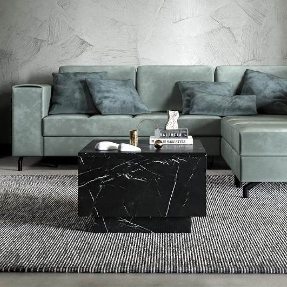 image 1 of Moon Marble Coffee Table Lift Up Square Storage Lamp Table - Black 600x400mm