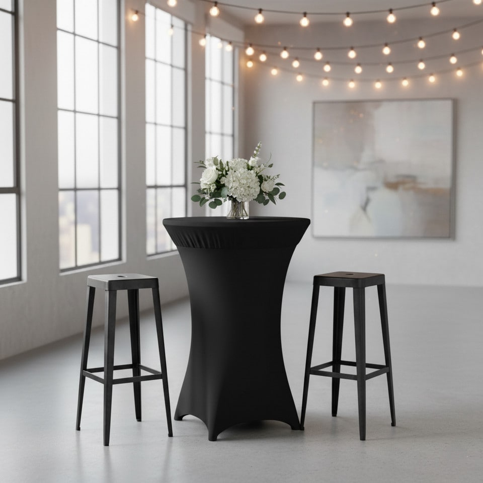 image 1 of Stretch Cocktail Bar Fitted Table Cloth Cover Skirt Spandex Decorative | Black | 4xBlack
