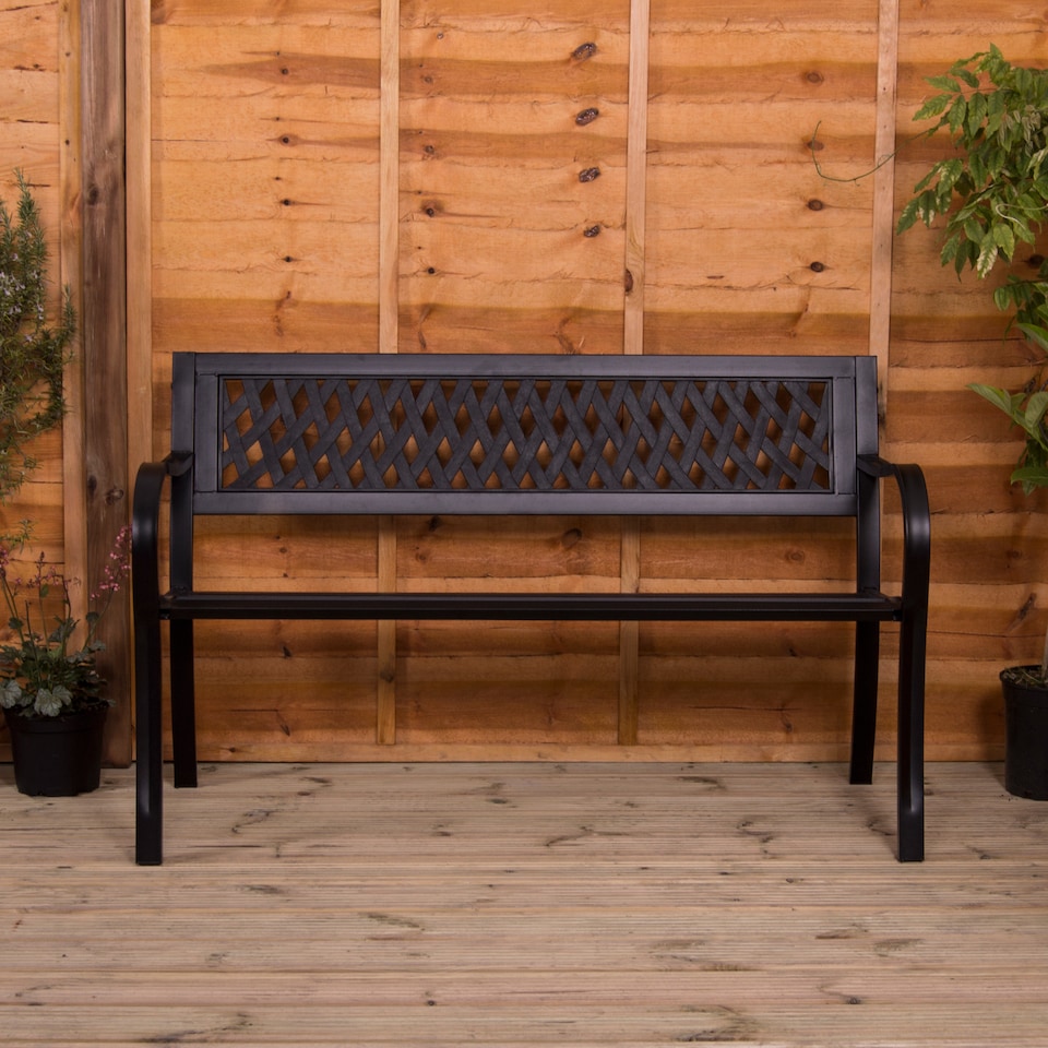 image 1 of Garden Vida 3 Seater Steel Garden Bench Outdoor Patio Seating, Lattice