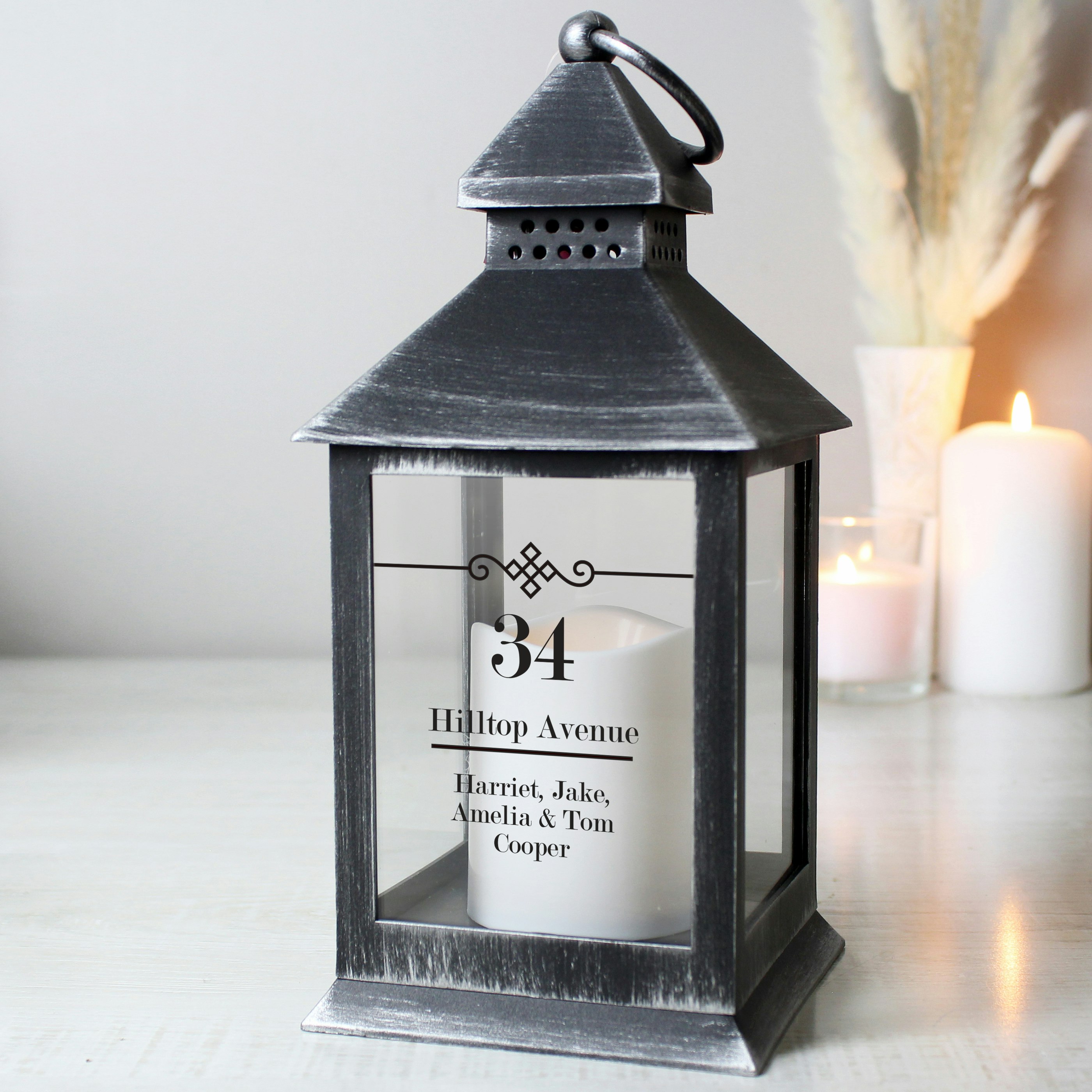 Personalised Memento Company Personalised Elegant Diamond Rustic Black Lantern