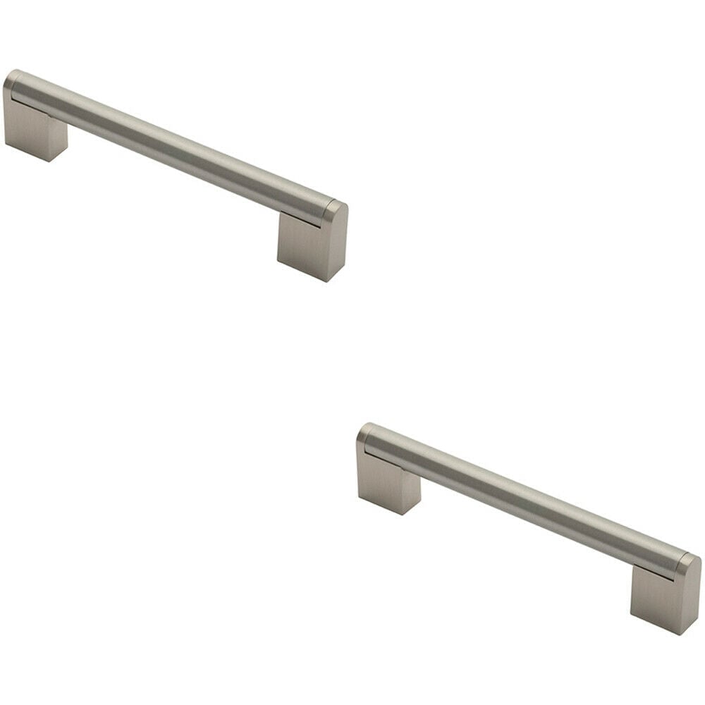 Loops 2x Round Bar Pull Handle 168 x 14mm 128mm Fixing Centres Satin Nickel & Steel in Metallics