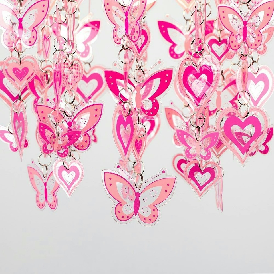 image 1 of ValueLights Kids Shades Plastic Gloss Pink Tiered Ceiling Pendant Droplets Shade