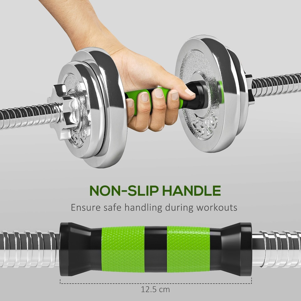 image 1 of SPORTNOW 20kg 2-in-1 Adjustable Weights Dumbbells Set for Home Gym Green | Standard