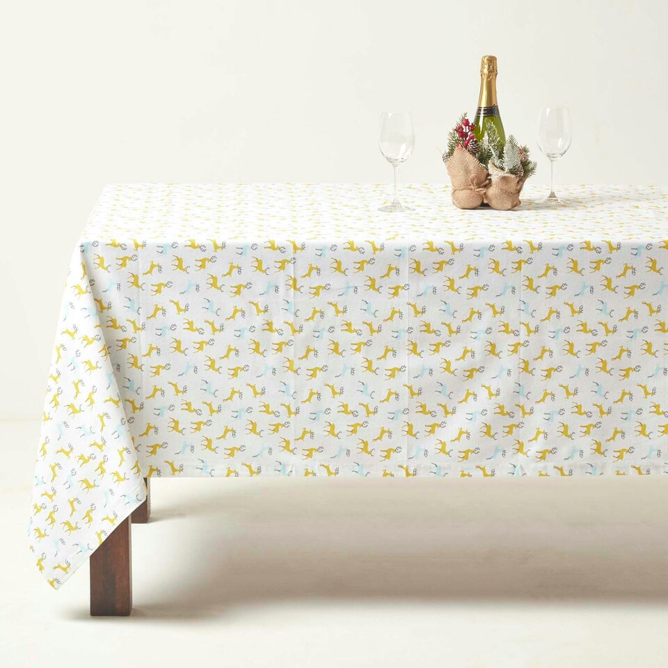 image 1 of Homescapes Majestic Stag 100% Cotton Grey Christmas Tablecloth - 178 x 305 cm | Grey | 178cm x 305cm (70" x 120")
