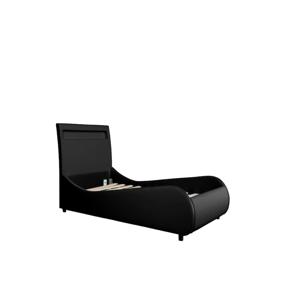 image 1 of Orion LED Lights Headboard Gaming Style Black Faux Leather Bed Frame (Double)