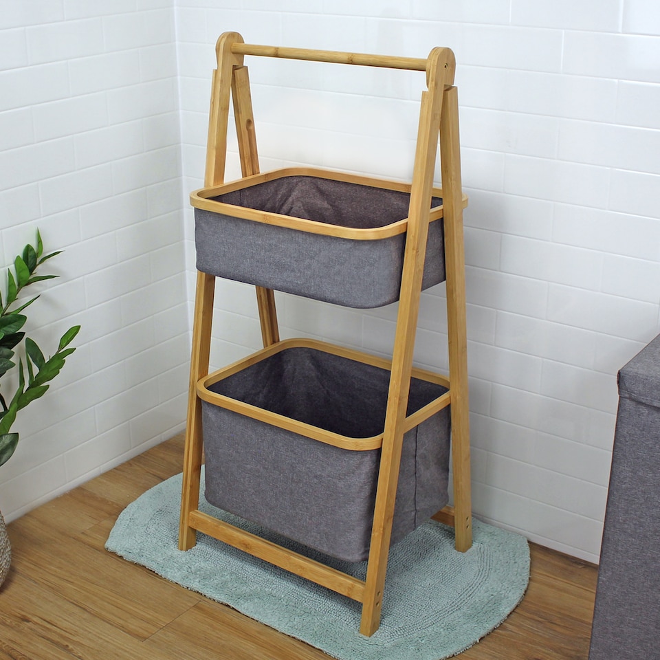 image 1 of Showerdrape Cotswold Grey 2 Tier Bathroom Storage Basket Ladder 990 x 440mm | Grey | 1