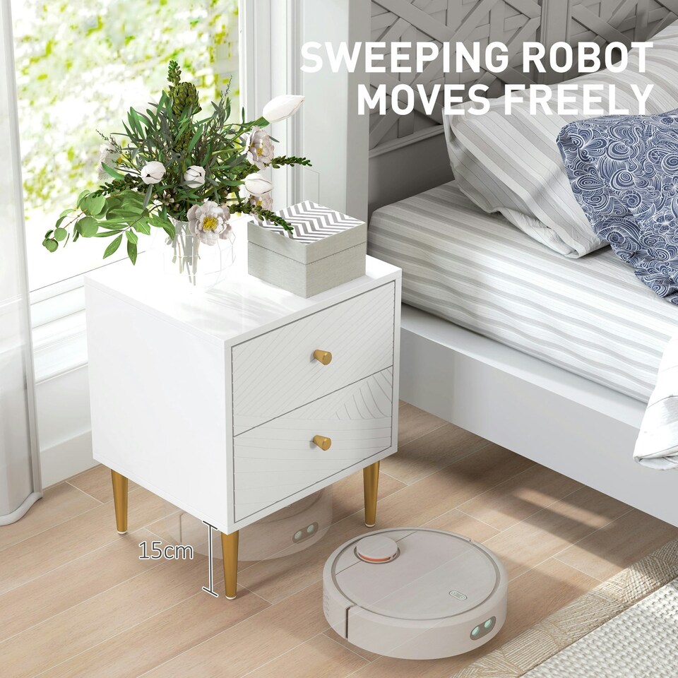 image 1 of HOMCOM Modern Bedside Table with Drawer, Side Table with Metal Legs, White White