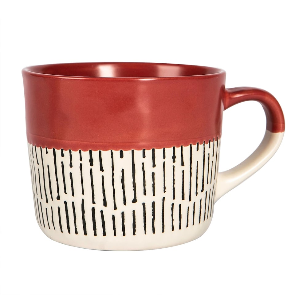 image 1 of Nicola Spring Ceramic Dipped Dash Coffee Mugs - 475ml - Red - Pack of 6 | Red | Red