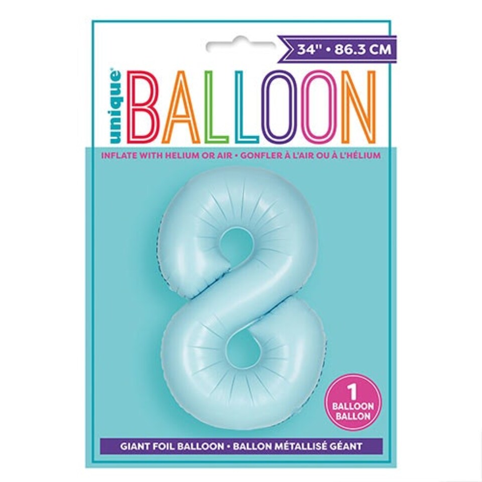 image 1 of Matte Powder Blue Number 8 Helium Foil Giant Balloon 86cm / 34 in