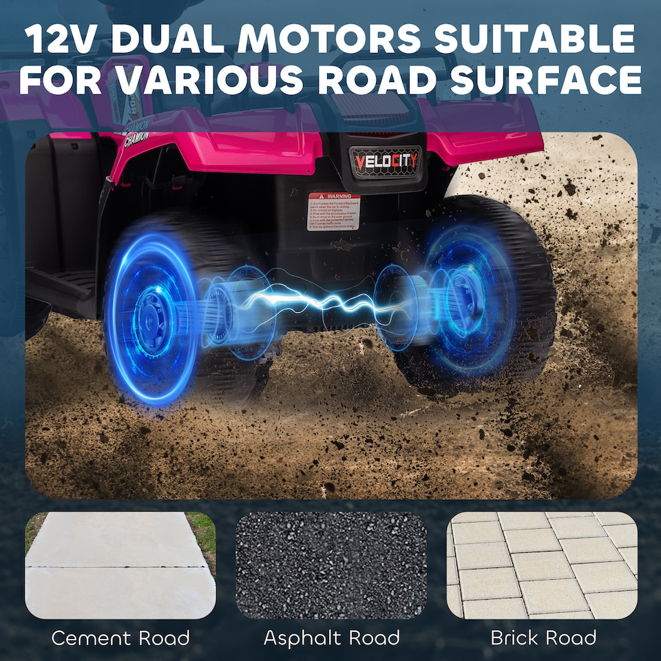 image 1 of HOMCOM 12V Electric Car for Kids, Battery Powered Quad Bike, Ride-On ATV Car with Forward, Reverse Functions, Music, LED Lights, for Ages 3-5 Years - Pink