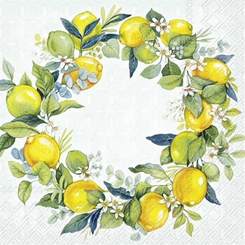 IHR Lunch Napkins Lemon Wreath Mint 33cm 3ply 20 Pack Green