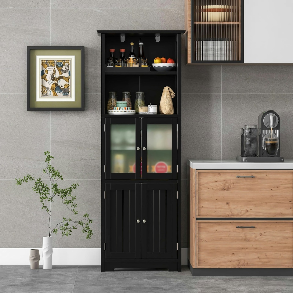 image 1 of COSTWAY Bathroom Storage Cabinet 2 Doors Display Organizer Black Black