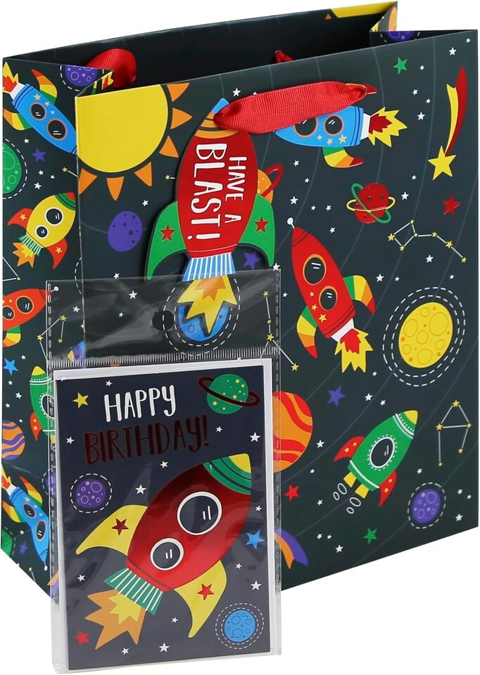 image 1 of Space Theme Solar System Happy Birthday Medium Gift Bag
