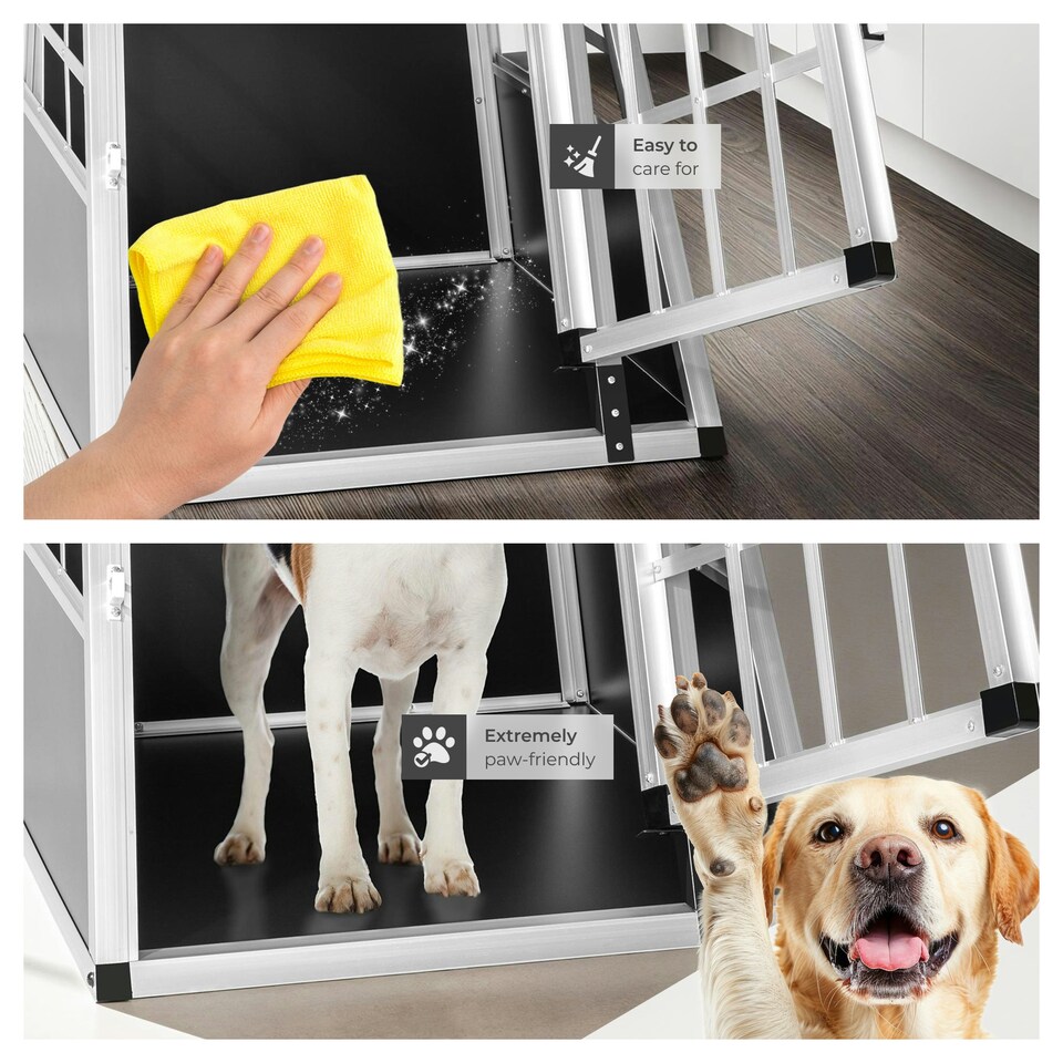 image 1 of Aluminium Pet Car Crate Travel Cage Dog Puppy Cat Transport Kennel 2 sizes - 69x54x50cm