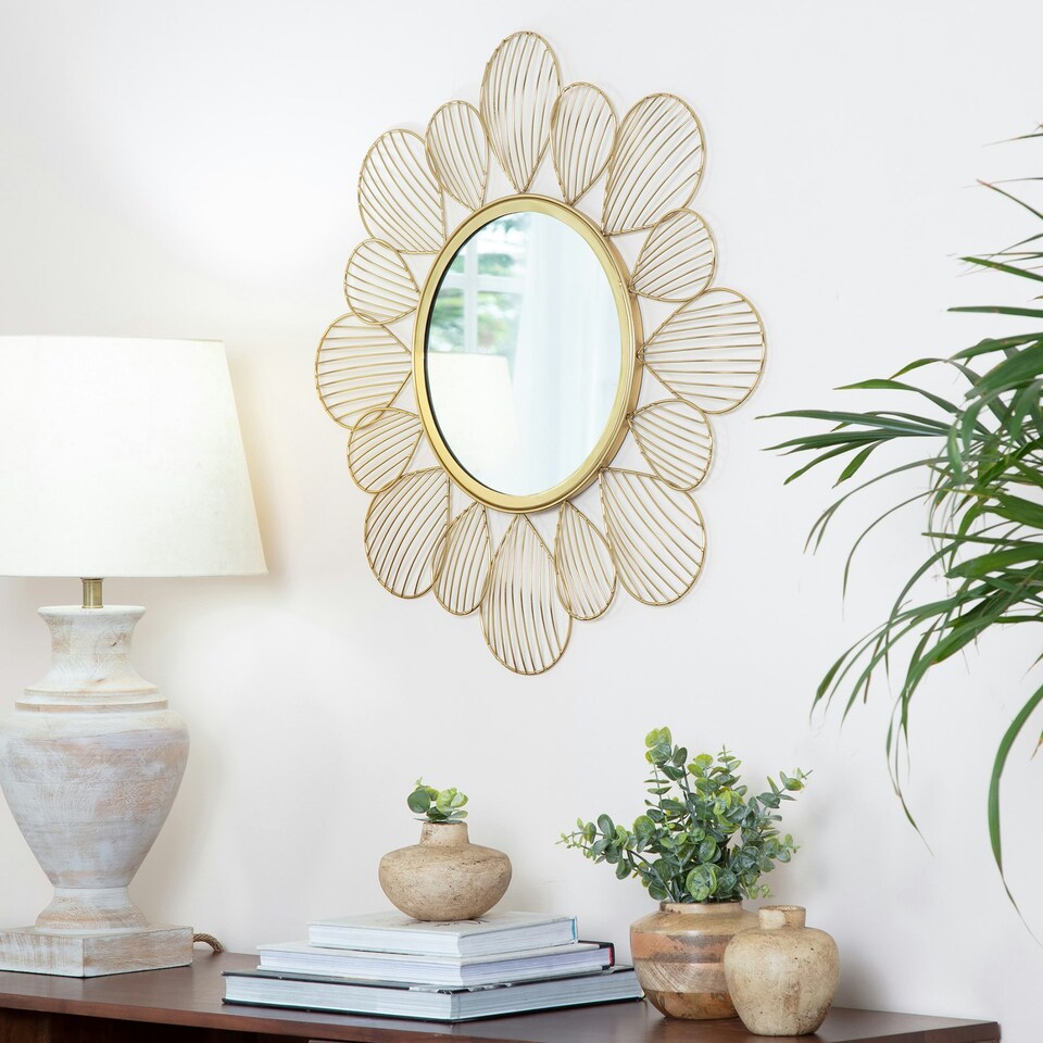 image 1 of Fine Decor MR3725W Adrina Floral Petal Metallic Mirror Gold Gold