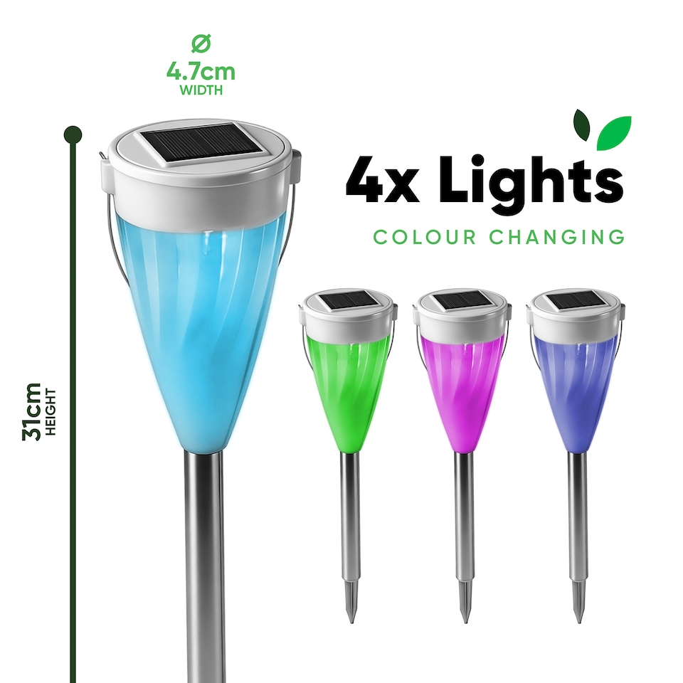 image 1 of Gardenwize Pack of 4 Solar Colour Changing Hanging Stake Lights Outdoor