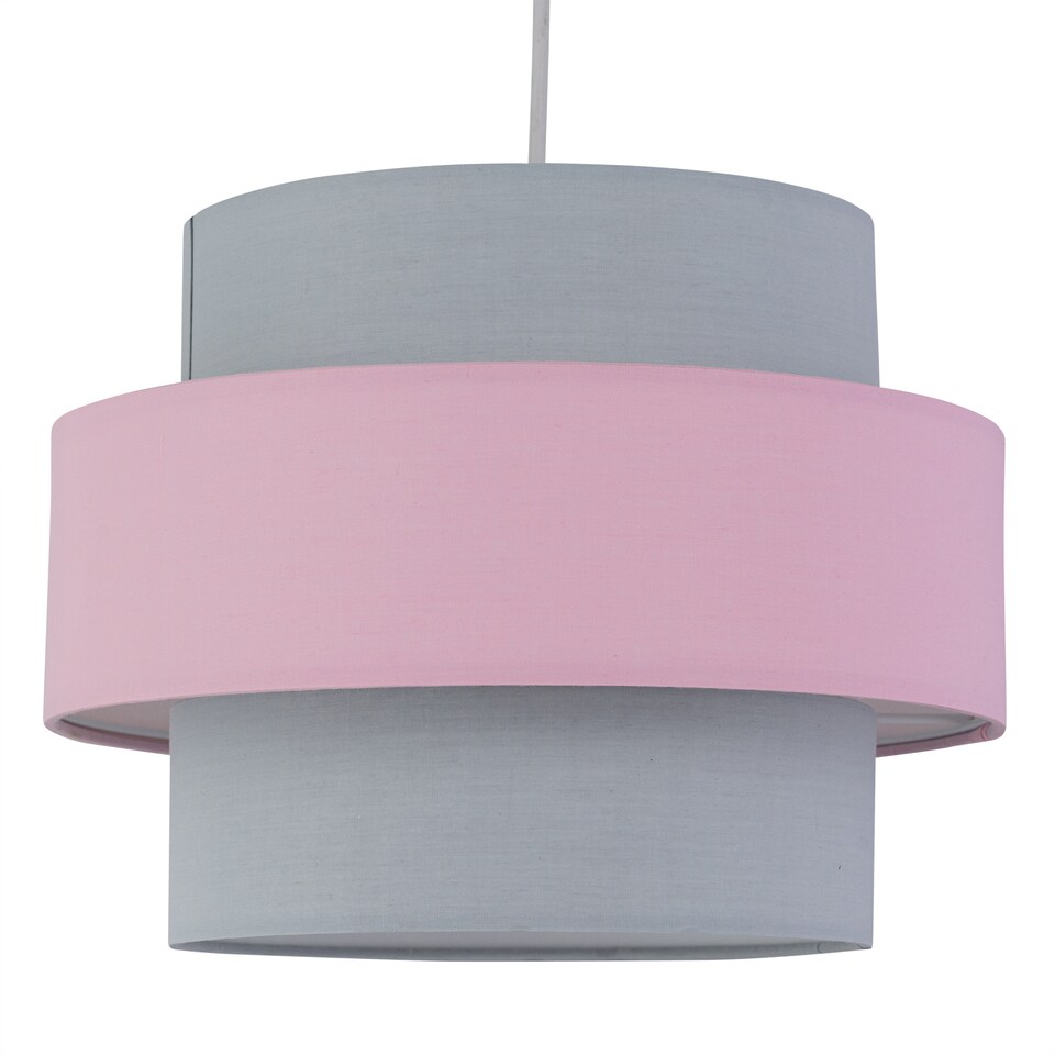image 1 of Pink and Grey Two Tier Light Shade | Grey | Grey cotton with pink cotton detail | 1