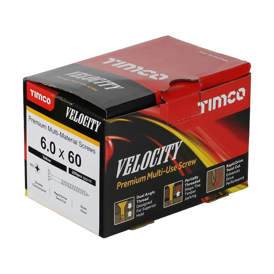 image 1 of Timco - Velocity Premium Multi-Use Screws - PZ - Double Countersunk - Yellow  (Size 6.0 x 60 - 200 Pieces)