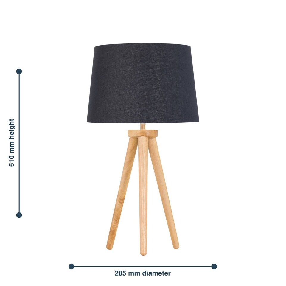 image 1 of Voyage - Light Oak Table Lamp or Bedside Light with Black & Gold Shade | Brown | Black | Large | 1