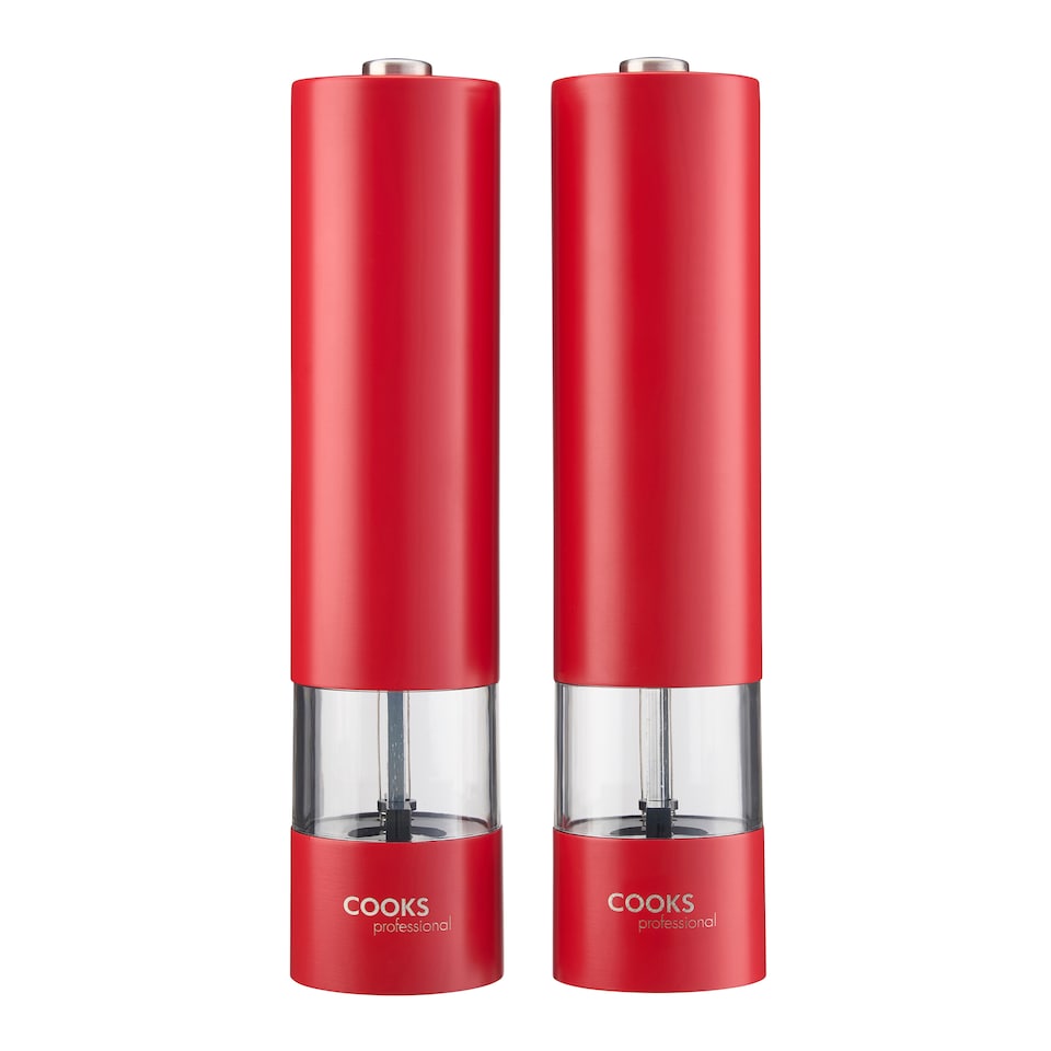 image 1 of Cooks Professional Electric Salt & Pepper Mill - Stainless Steel Automatic Grinder | Red | Red