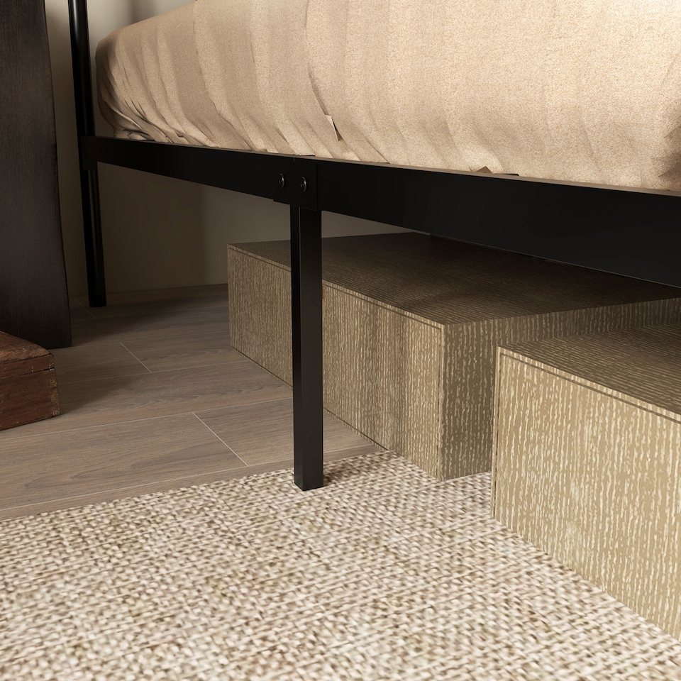 image 1 of HOMCOM 4.8ft Double Bed Frame with Industrial Wood Headboard, Steel Slat Support and 25.5cm Underbed Storage Space, 145 x 197cm, Rustic Brown