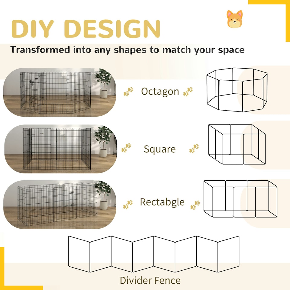 image 1 of PawHut 8-Panel DIY Dog Pen with Door for Indoor/Outdoor Use, 76cm High