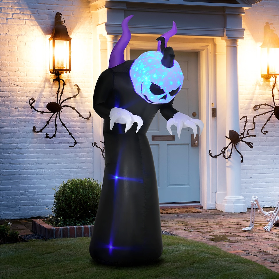 image 1 of Outsunny 7ft Inflatable Halloween Ghost with Horns, Blow-Up Outdoor LED Display with Flame Effect for Garden, Lawn, Party, Holiday