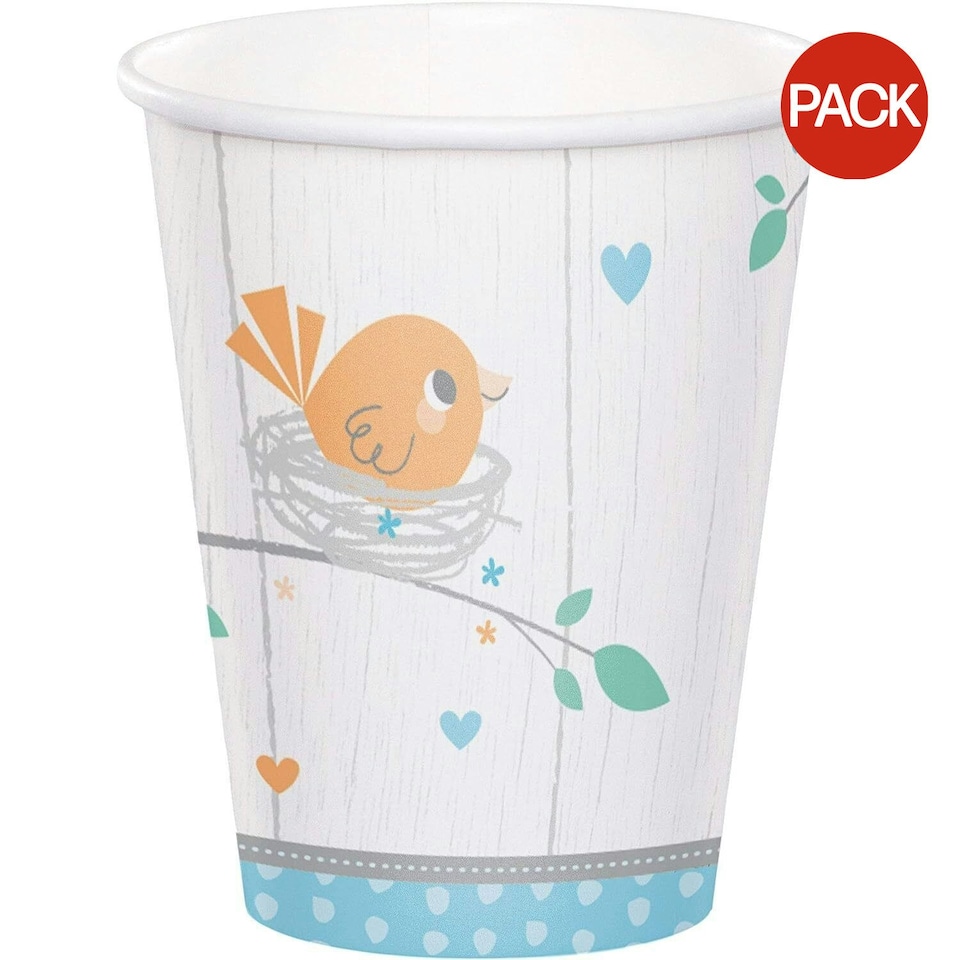 Creative Party Paper Birds Baby Shower Disposable Cup (Pack of 8) - Multicoloured - One Size