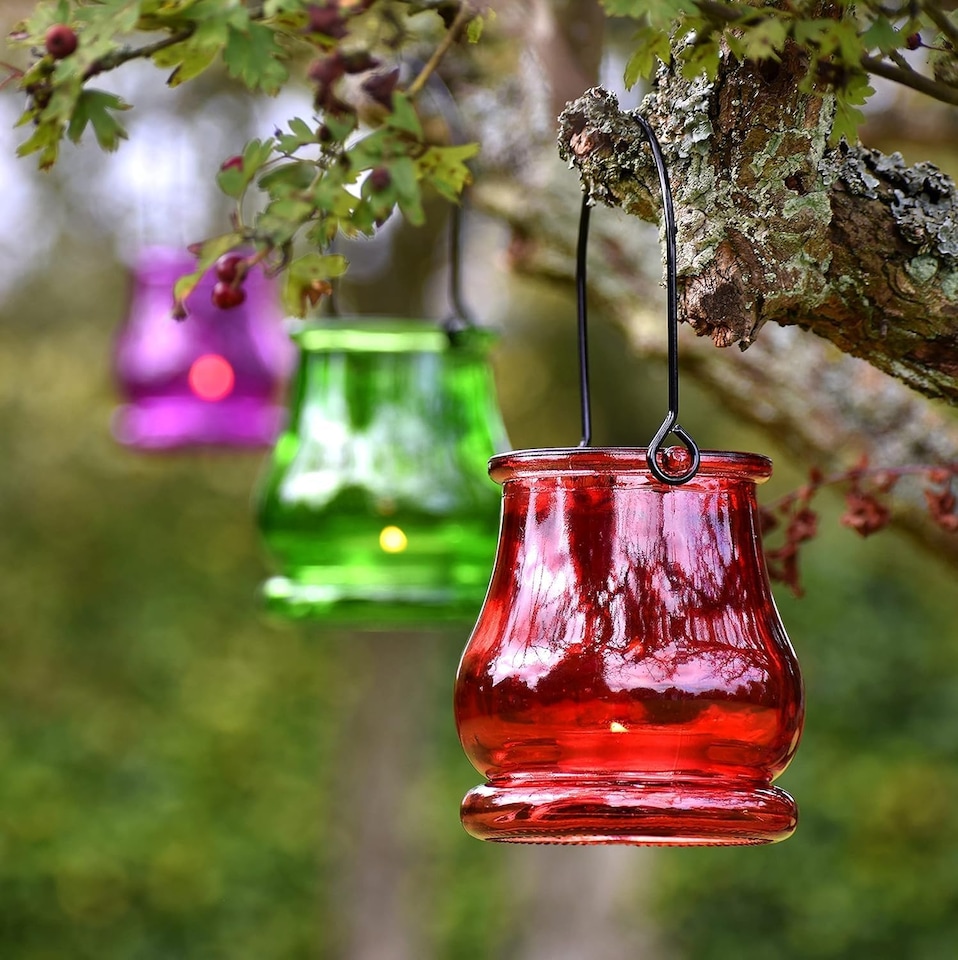 image 1 of Hanging Tealight Holders - 12 Pack Candle Holders Glass for Indoor and Outdoor Ambiance | Multi | Coloured | 10cm x 8.3cm | 12