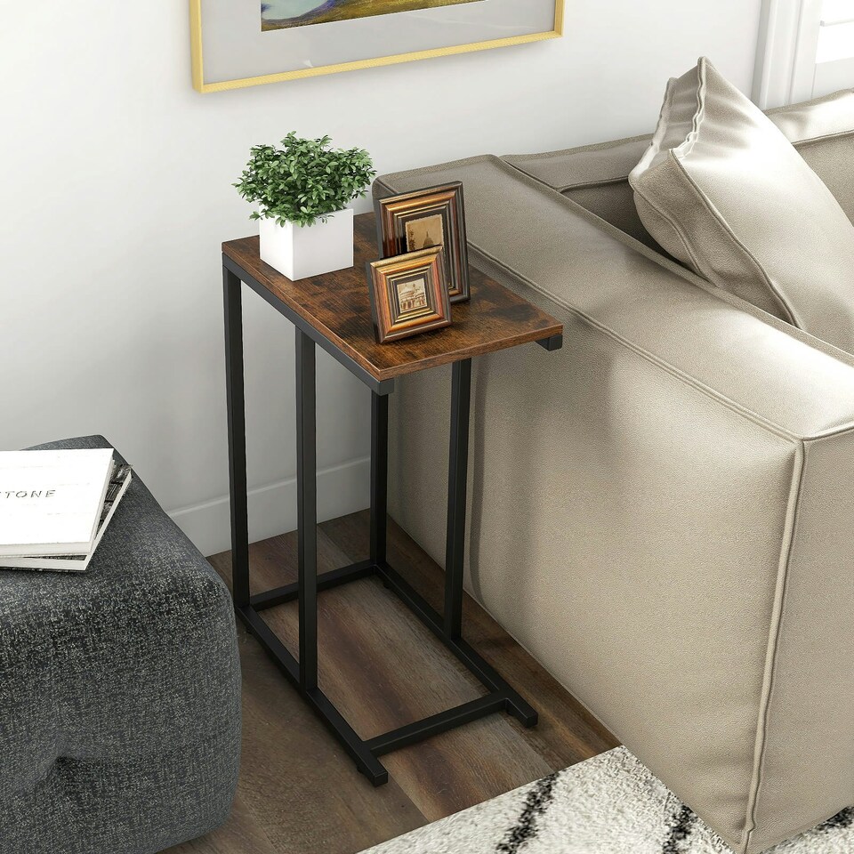 image 1 of COSTWAY C-Shaped End Table Sofa Side Table Coffee | Brown