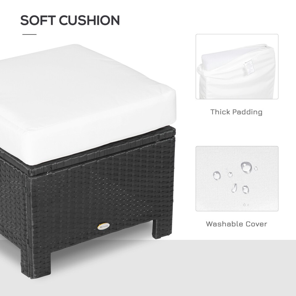 image 1 of Outsunny Rattan Footstool Wicker Ottoman with Padded Seat for Backyard
