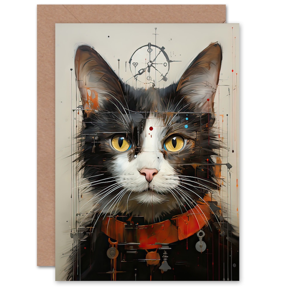 image 1 of Abstract Cat Painting Key Collar for Him or Her Birthday Greeting Card