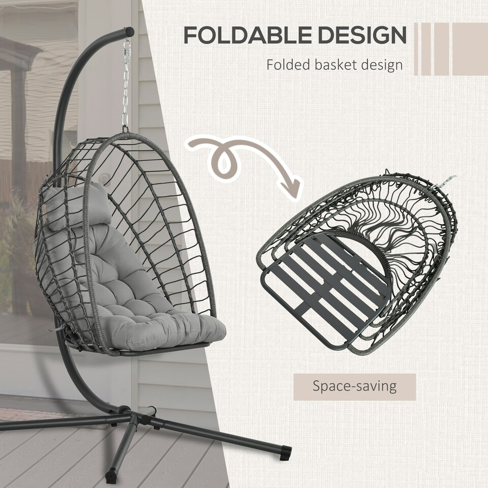 image 1 of Outsunny PE Hanging Swing Chair w/ Thick Cushion, Patio Hanging Chair, Black