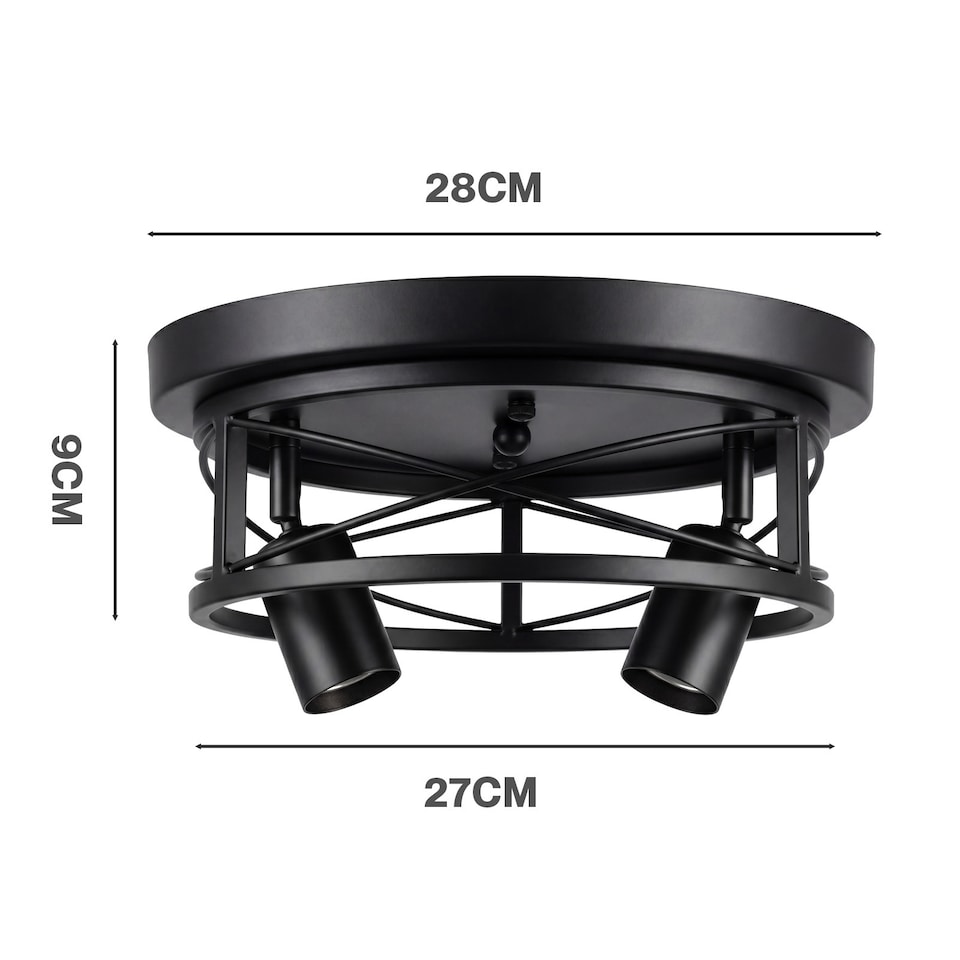 image 1 of Emitto Ceiling Lights E27 Metal Cage 90° Adjustable Heads Kitchen Fixture Black