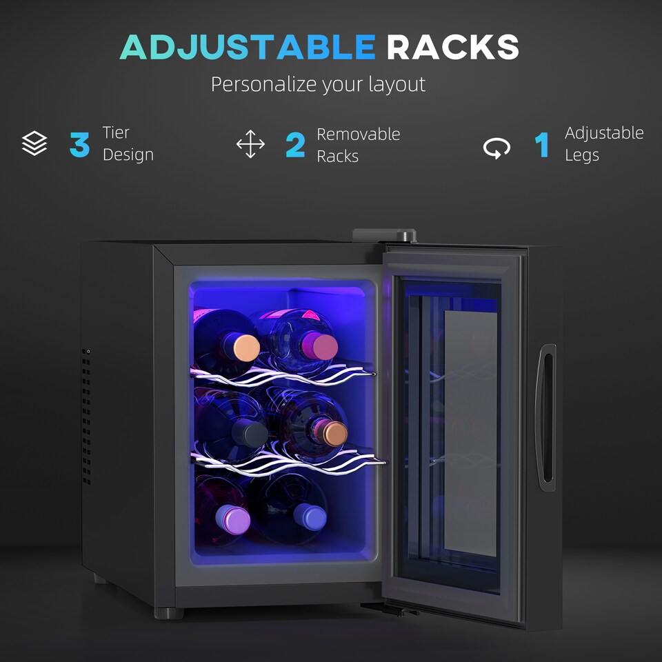 image 1 of HOMCOM Mini Table Top Wine Fridge, 6 Bottle, with Glass Door, Touch Screen