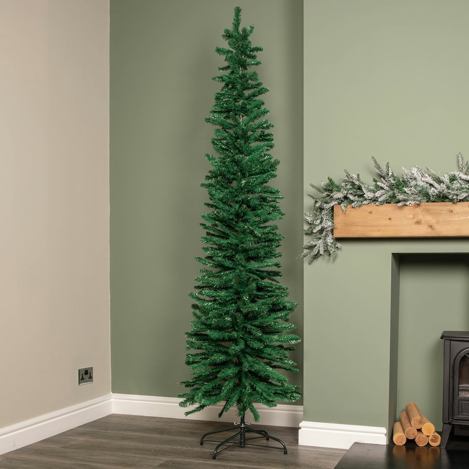 image 1 of 7ft (2.1m) Green Artificial Pencil Christmas Tree With Green Metal Stand and 401 Tips