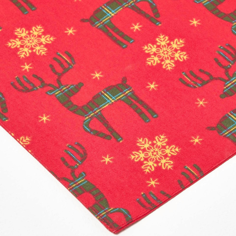 image 1 of Homescapes Red Reindeer Christmas Placemats - Set of 4 | Red | 4