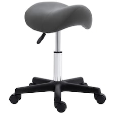 HOMCOM Saddle Stool, PU Leather Adjustable Rolling Salon Chair with Steel Frame for Massage, Spa, Beauty and Tattoo, Grey | Grey | 1