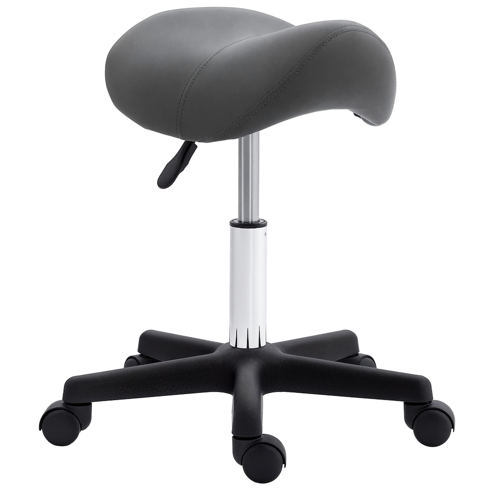 image 1 of HOMCOM Saddle Stool, PU Leather Adjustable Rolling Salon Chair with Steel Frame for Massage, Spa, Beauty and Tattoo, Grey | Grey | 1